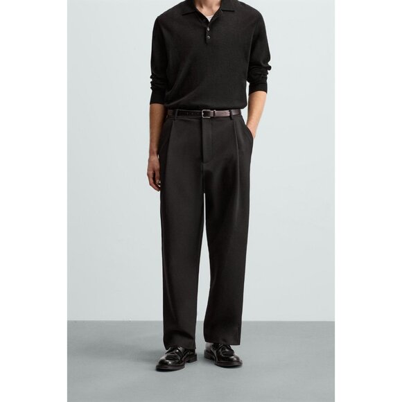 loose fit dress pants for men Shop Relaxed Cropped Slacks: Charcoal Mix, Stretch Fit main image 0